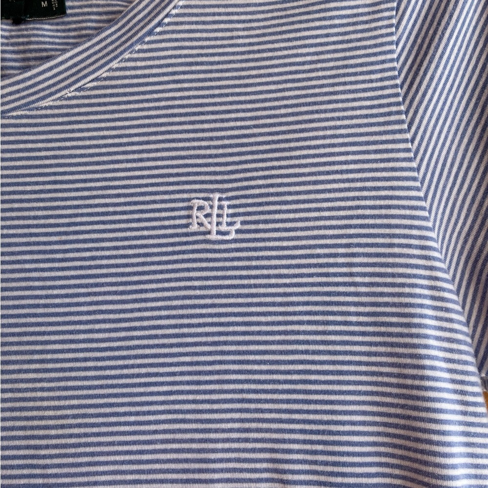 Lauren Ralph Lauren Blue and White Striped Cotton Pajama Set Size Medium - Picture 2 of 6